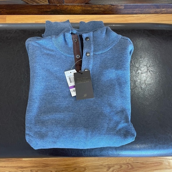 Tasso Elba men's quarter zip and snap long sleeve blue sweater in a size XXL - Picture 3 of 13